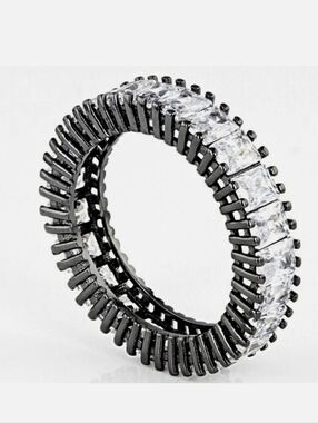 Bella Luce Black Silver 7.82ct Emerald Baguette CZ Eternity Band Ring 5 New